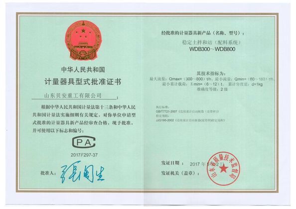 Chine Shandong Beian Heavy Industry Co.,Ltd certifications